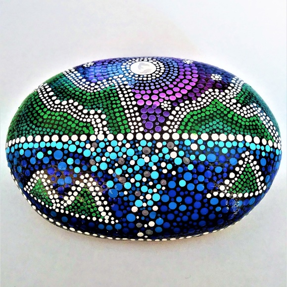 Sherry Moss Other - NEW Hand Painted Landscape Mandala Stone